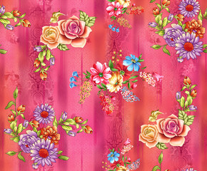 Digital Flower Pattern - Textile Pattern Design , Watercolor Background, Watercolor illustration. Textile Digital Pattern, Digital Design