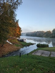 wonderful foggy autumn morning under the riverside