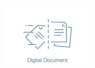 Digital Document, Digital Transformation, Technology Data Icon, Outline Vector Icon Design- Editable Stroke