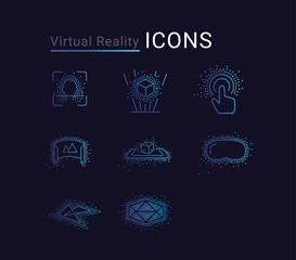 Unique Augmented reality Mixed icons set, made of multiple dots, Modern signs, dotted symbols collection, the exclusive icons for websites, Campaign, logo design, mobile apps, infographics