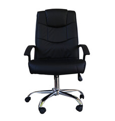 Chair office. Front of comfortable large black leather upholstered office chair. Chair office....