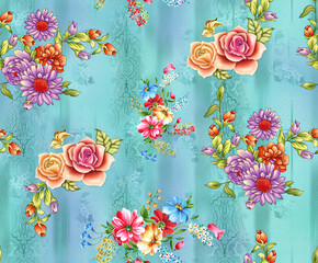 Digital Flower Pattern - Textile Pattern Design , Watercolor Background, Watercolor illustration. Textile Digital Pattern, Digital Design