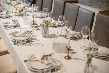 Wedding table decor. Serving a wedding banquet
