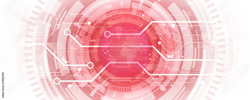 Poster abstract red background image, high tech digital technology concept and communication network