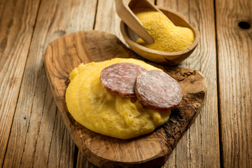 polenta with salami, traditional italian recipe