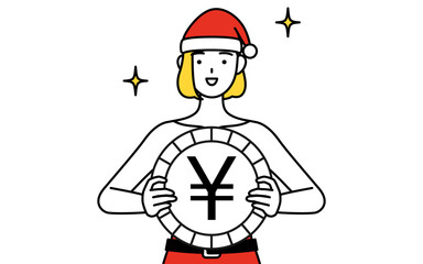 為替差益や円高のイメージ、サンタクロース姿の女性