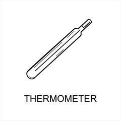Thermometer icon. design linear medical thermometer icon on white background. Medical mercury thermometer for temperature measurement. Healthcare and medical equipment vector illustration