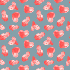 Watercolor heart pattern on a blue background . Seamless pattern for Valentine's day. Design for gift paper, textile and stationery.