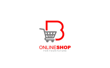 B logo ONLINESHOP for branding company. trolley template vector illustration for your brand.