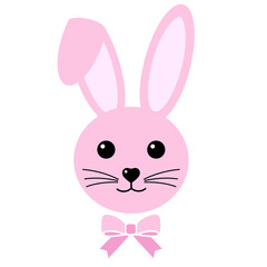 Illustration of a cute pink rabbit with a bow on a white background.
