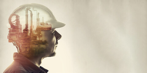 Future factory plant and energy industry devotion concept in creative design. Oil gas and...