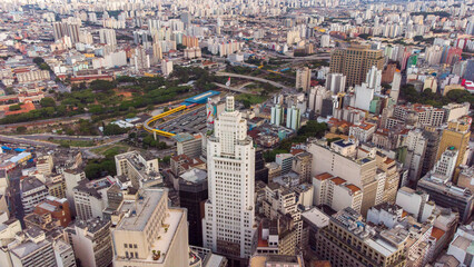 BRAZIL SÃO PAULO NOVEMBER 24, 2022 Aerial view of the Banespa building in downtown São Paulo