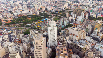 Fototapeta na wymiar BRAZIL SÃO PAULO NOVEMBER 24, 2022 Aerial view of the Banespa building in downtown São Paulo