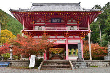 Obraz premium 紅葉の名所 兵庫県丹波市 高山寺の山門