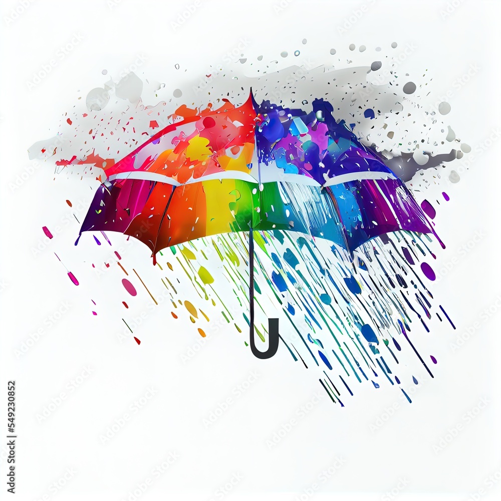 Poster a colorful umbrella with a splash of paint on it's side and a white background with a white backgrou