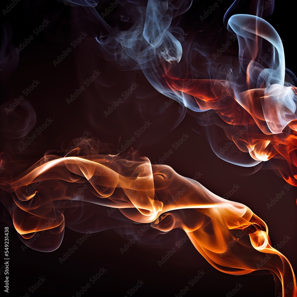Poster a group of smokes that are on a black background with a black background and a red and orange smoke.