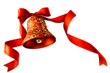 Christmas bells with red ribbon isolated on white background