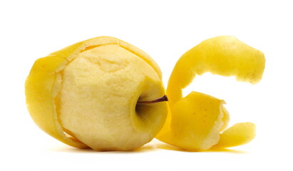 Yellow apple curl peel isolated on white