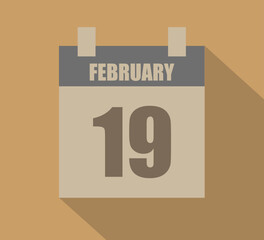 19 February vector calendar icon. Calendar page design on dark background for February days