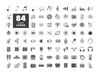 Music vector grayscale icon set