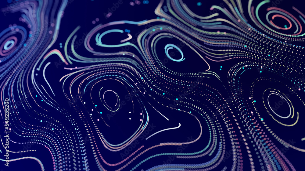 Poster abstract digital background from rounded colored lines. information flow space. big data visualizati