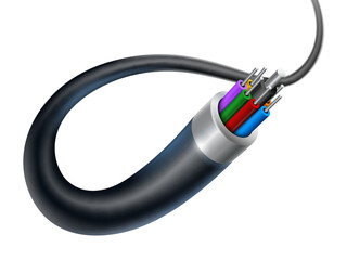 Black Glossy Cable Isolated on White Background. The front is clear, the back is blurred Realistic EPS file.