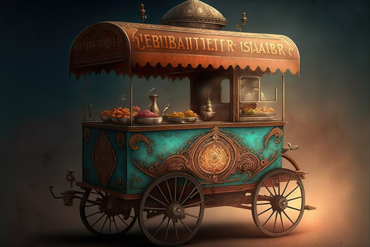 AI Generated Image Of A Very Fancy Ornate Street Food Cart In India	
