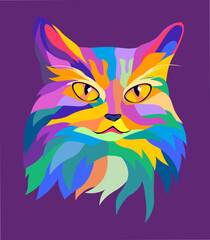Pop art style Norwegian Forest Cat head illustration