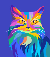 Pop art style Norwegian Forest Cat illustration