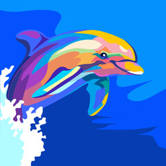 Illustration of a jumping dolphin in pop art style
