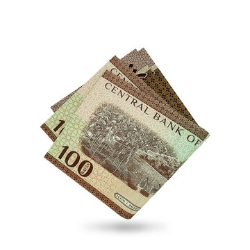 3d rendering of Folded Omani baisa notes isolated on white background.