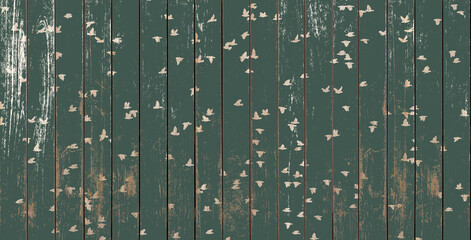 silhouettes d’oiseaux migrateurs sur fond bois vert vintage 