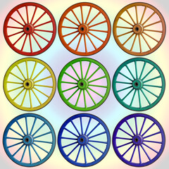 Fototapeta premium Roues de charrette couleurs arc-en-ciel 