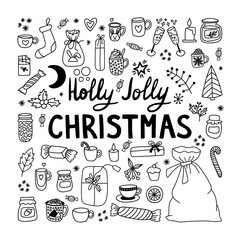 Holly Jolly Christmas clipart collection. Hand drawn doodle vector illustrations