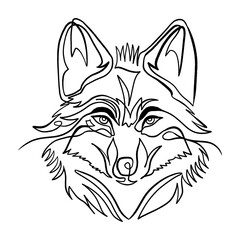 Wolf head continuous line minimalist vector sketch