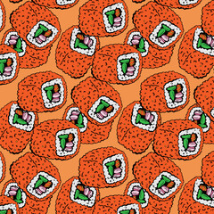 Naklejka premium Masago seamless pattern with orange sushi isolated on white background