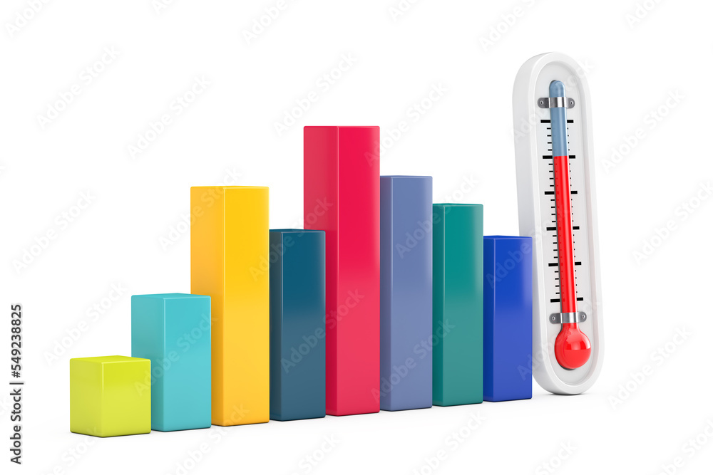 Poster presentation business infographic graph bars with outdoor thermometer. 3d rendering