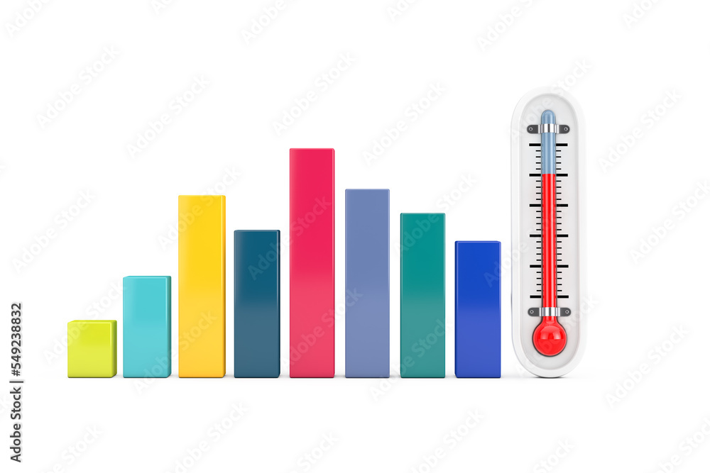 Poster presentation business infographic graph bars with outdoor thermometer. 3d rendering