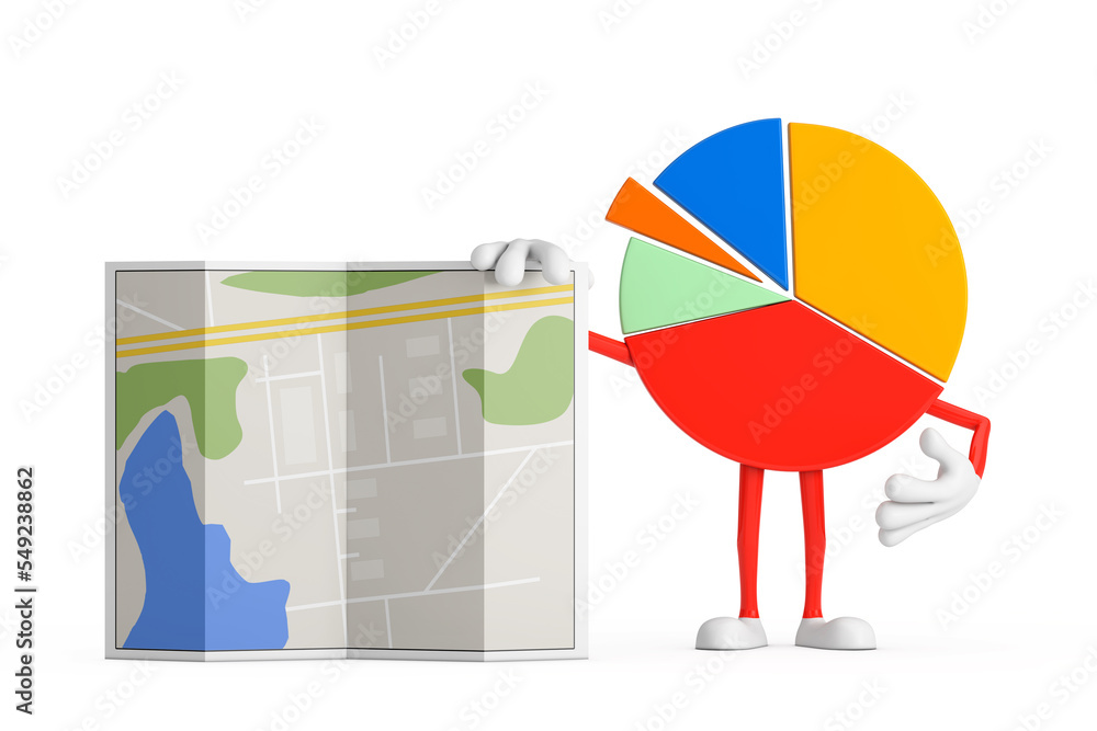 Poster info graphics business pie chart character person with abstract city plan map. 3d rendering