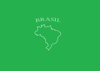 Brazil Map Silhuette. White lines and green background