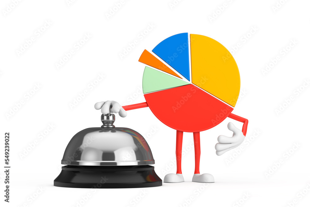 Poster info graphics business pie chart character person with hotel service bell call. 3d rendering