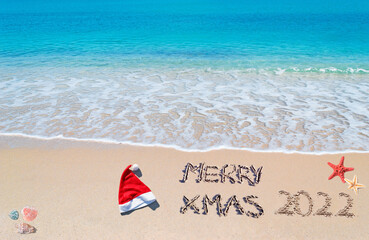 Merry Xmas 2022 at the beach on a sunny day