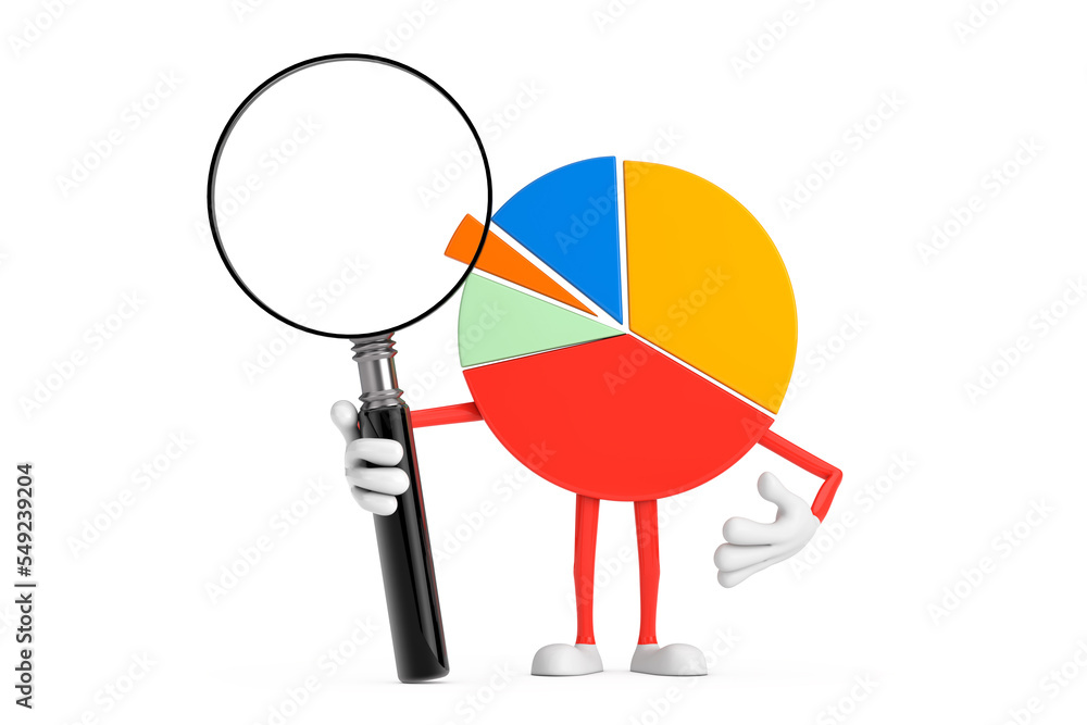 Fototapete Info Graphics Business Pie Chart Character Person with Magnifying Glass. 3d Rendering