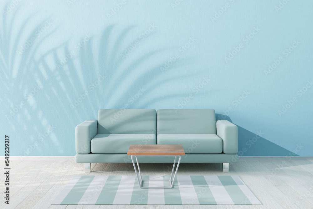 Poster blue simple modern sofa furniture in abstract empty room. 3d rendering