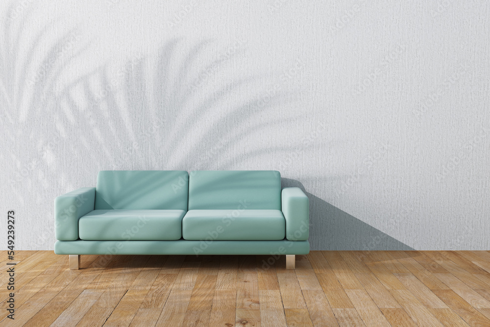 Poster Blue Simple Modern Sofa Furniture in Abstract Empty Room. 3d Rendering