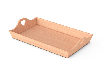 Wood Serving Tray, Kitchen Wooden Tray, Bread And Fruit Cutting Board with Handles in Shape of Hearts. 3d Rendering