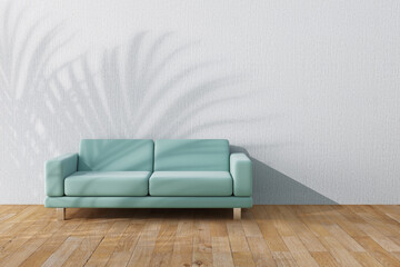 Blue Simple Modern Sofa Furniture in Abstract Empty Room. 3d Rendering