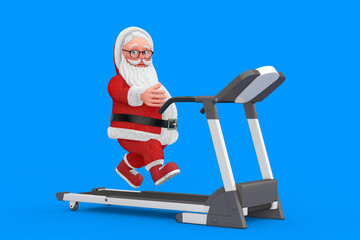 Cartoon Cheerful Santa Claus Granpa Running on a Treadmill. 3d Rendering