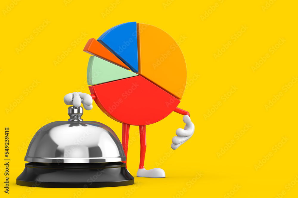 Poster info graphics business pie chart character person with hotel service bell call. 3d rendering