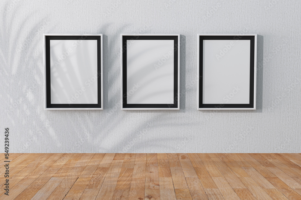 Poster white blank placard mockup picture photo frames in abstract empty room art gallery museum. 3d render